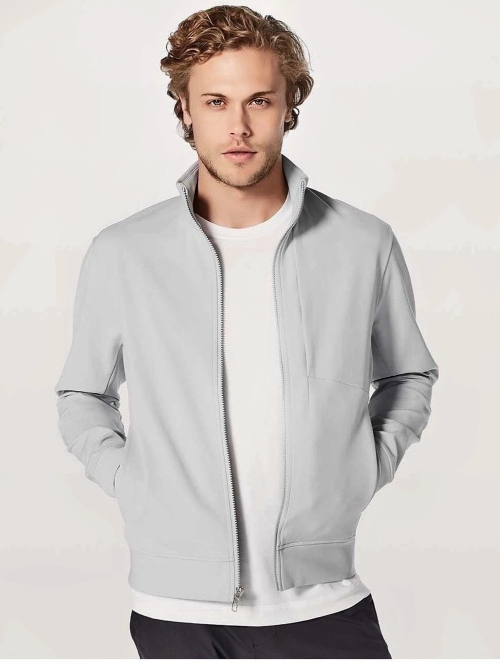 Lululemon Men’s Sojourn Collared Full Zip Jacket Gray/Sea Salt- Medium